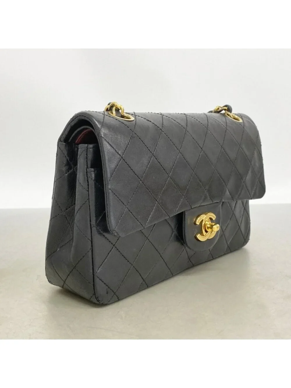 Chanel Shoulder Bag Quilted Lambskin Black Gold